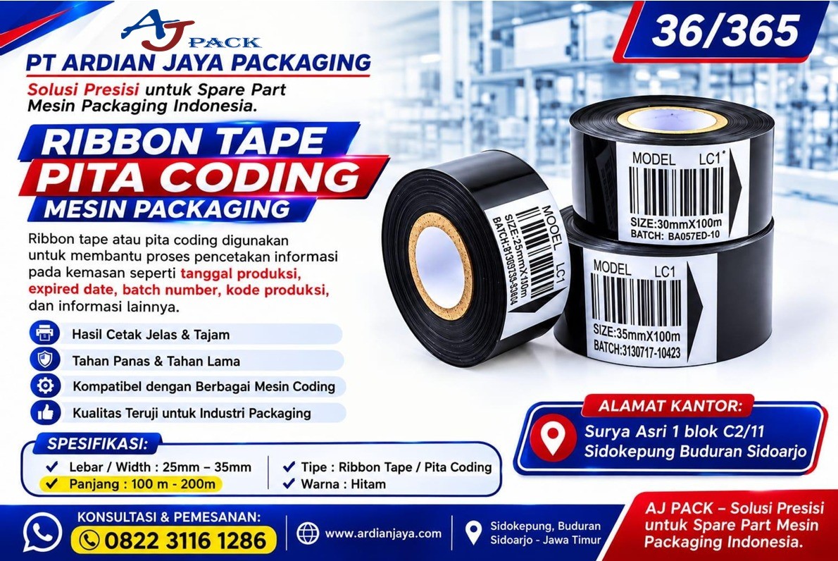 Ribbon Tape / Pita Coding Mesin Packaging untuk Hasil Cetak Jelas