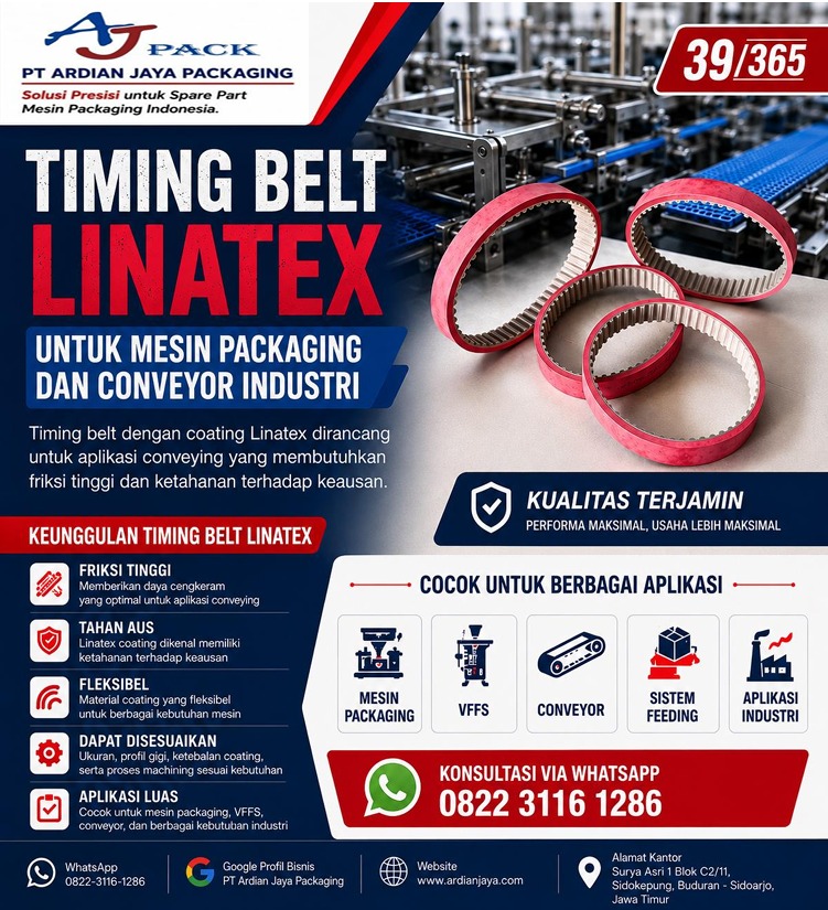Timing Belt Linatex untuk Mesin Packaging dan Conveyor | AJPack