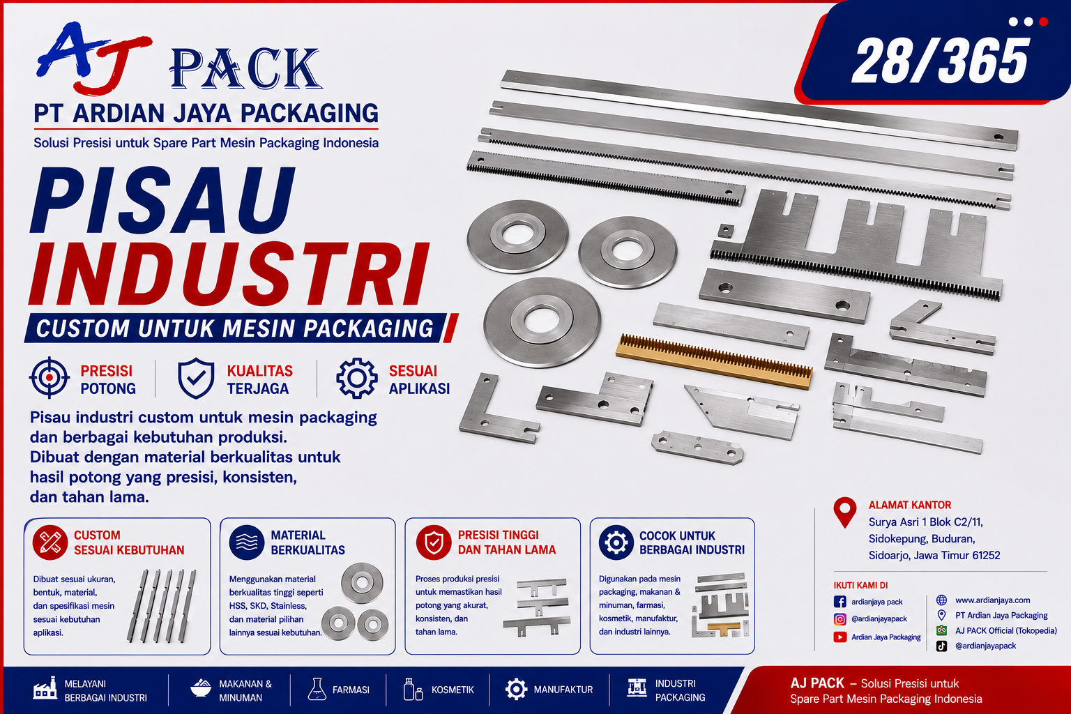 Pisau Industri untuk Mesin Packaging: Presisi Potong dan Efisiensi Produksi