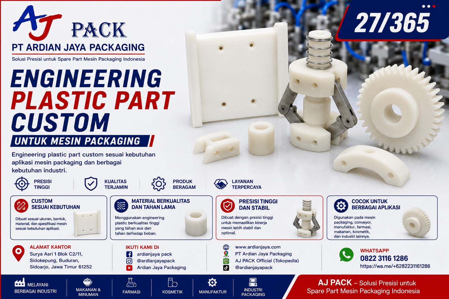Engineering Plastic Part Custom untuk Mesin Packaging dan Industri
