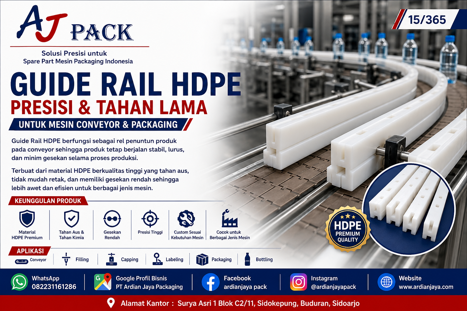 Guide Rail HDPE Berkualitas untuk Conveyor Packaging | AJ PACK