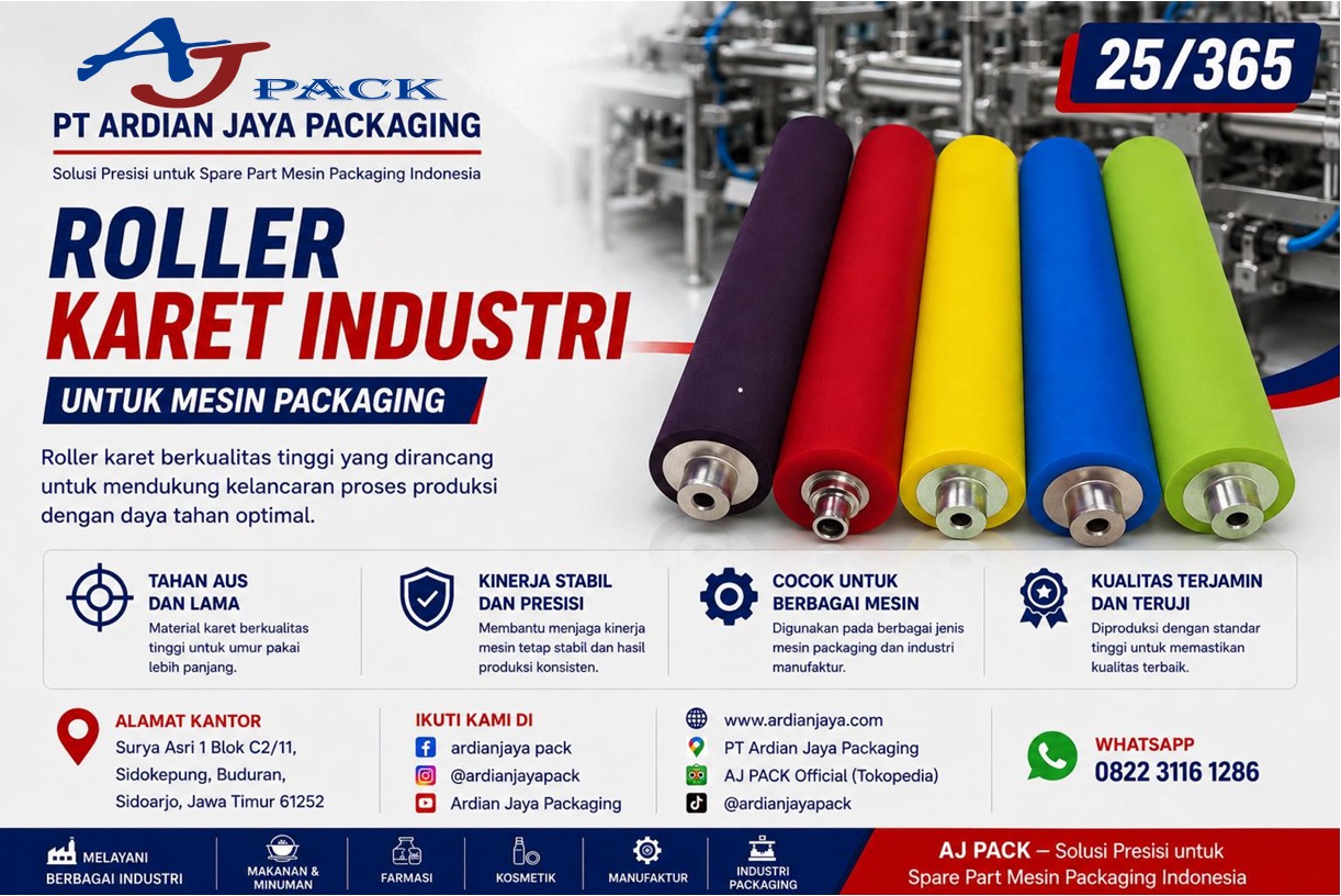 Roller Karet Industri untuk Mesin Packaging | PT Ardian Jaya Packaging