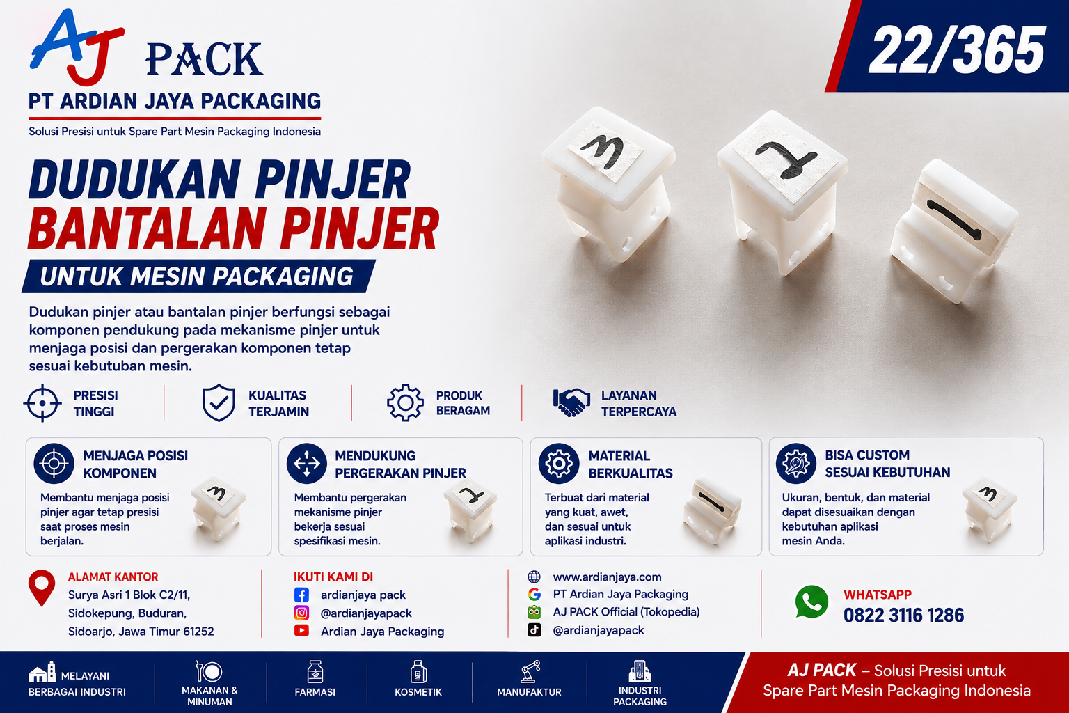 Dudukan Pinjer / Bantalan Pinjer Mesin Packaging | AJ PACK