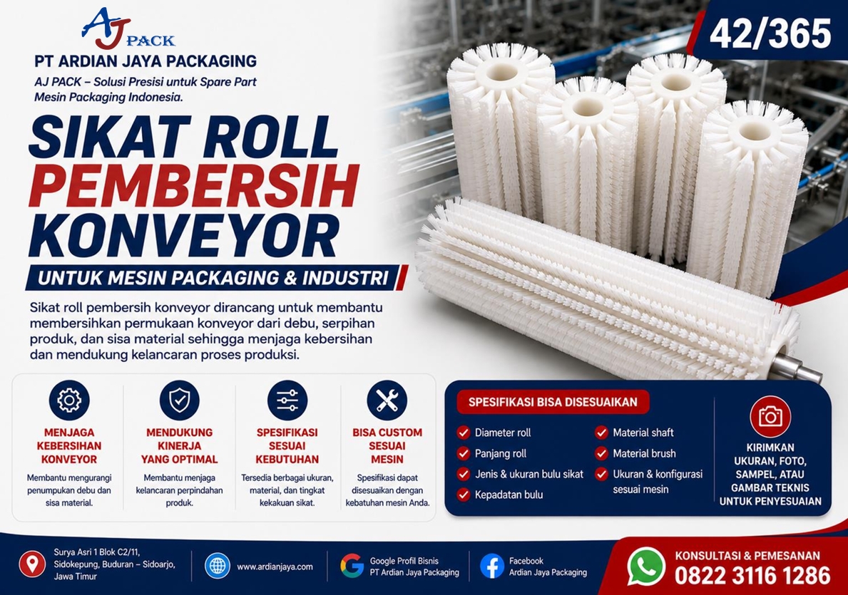 Sikat Roll Pembersih Konveyor untuk Mesin Packaging | AJ Pack