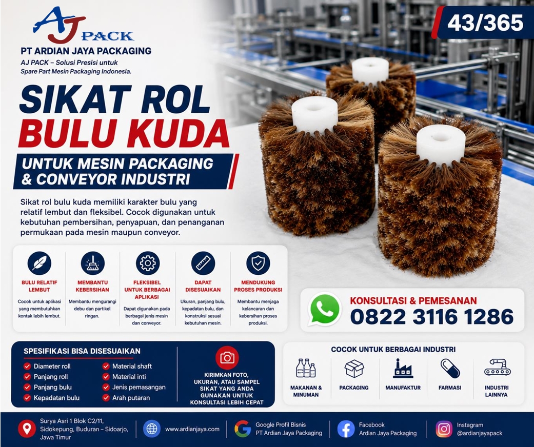 Sikat Rol Bulu Kuda Mesin Packaging dan Conveyor