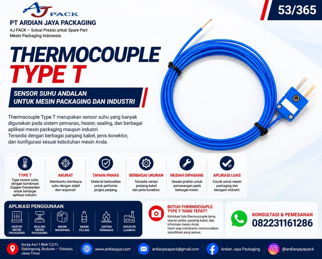 Thermocouple Type T untuk Sensor Suhu Mesin Packaging dan Industri