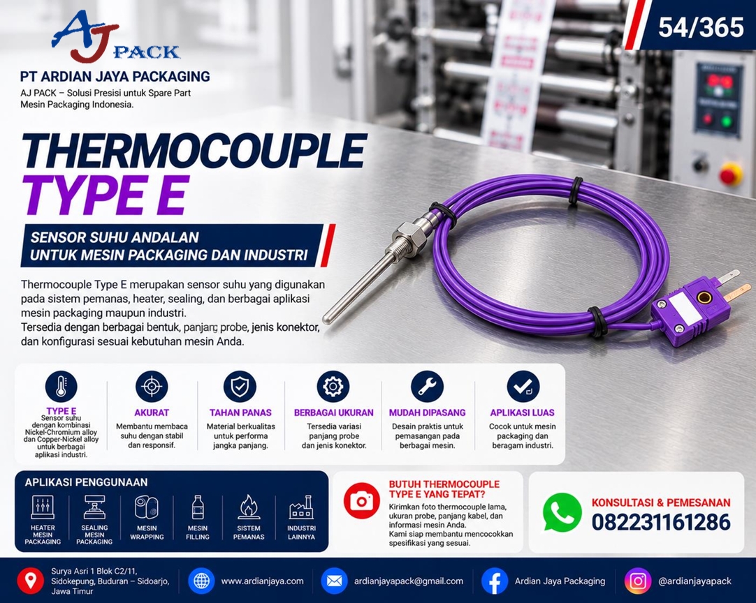 Thermocouple Type E untuk Sensor Suhu Mesin Packaging dan Industri