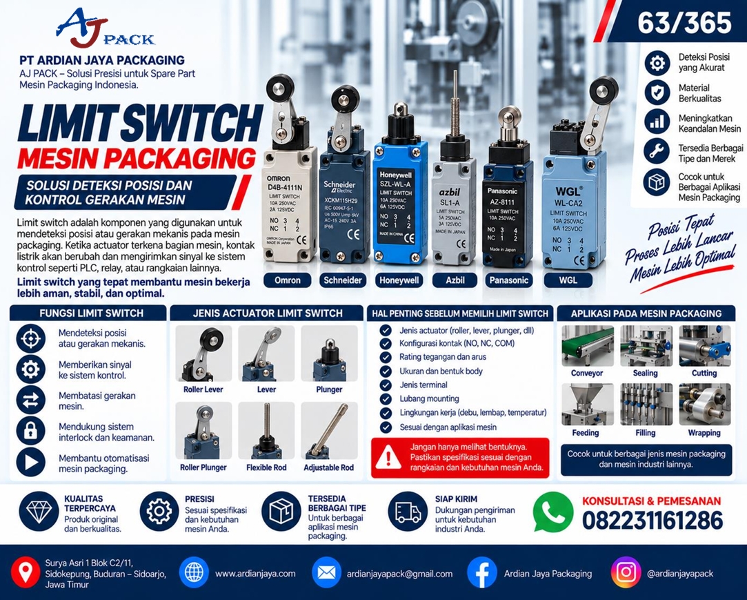 Limit Switch Mesin Packaging untuk Deteksi Posisi dan Gerakan