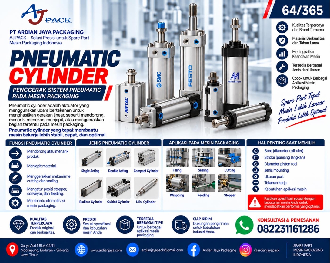 Pneumatic Cylinder untuk Sistem Gerak Mesin Packaging