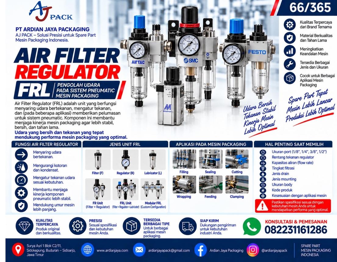 Air Filter Regulator FRL untuk Sistem Pneumatic Mesin Packaging