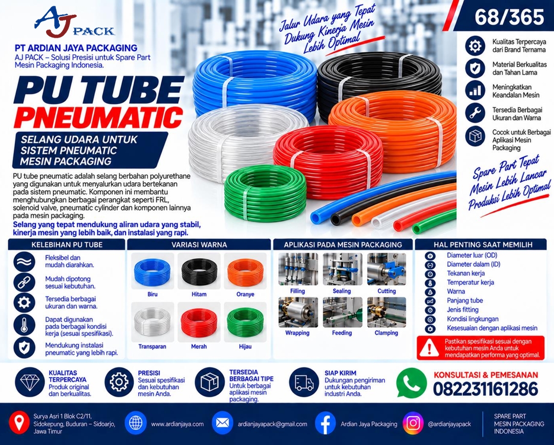 PU Tube Pneumatic untuk Sistem Udara Mesin Packaging