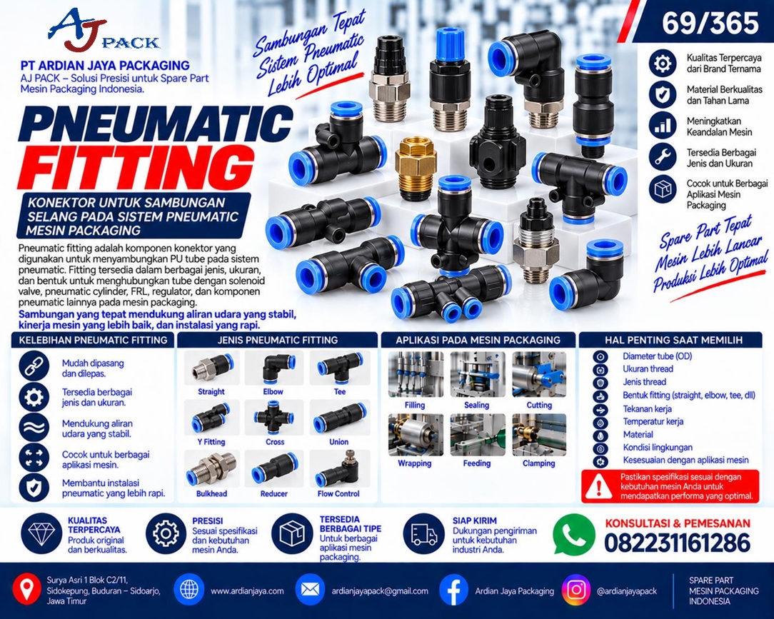 Pneumatic Fitting untuk Sambungan Selang Mesin Packaging