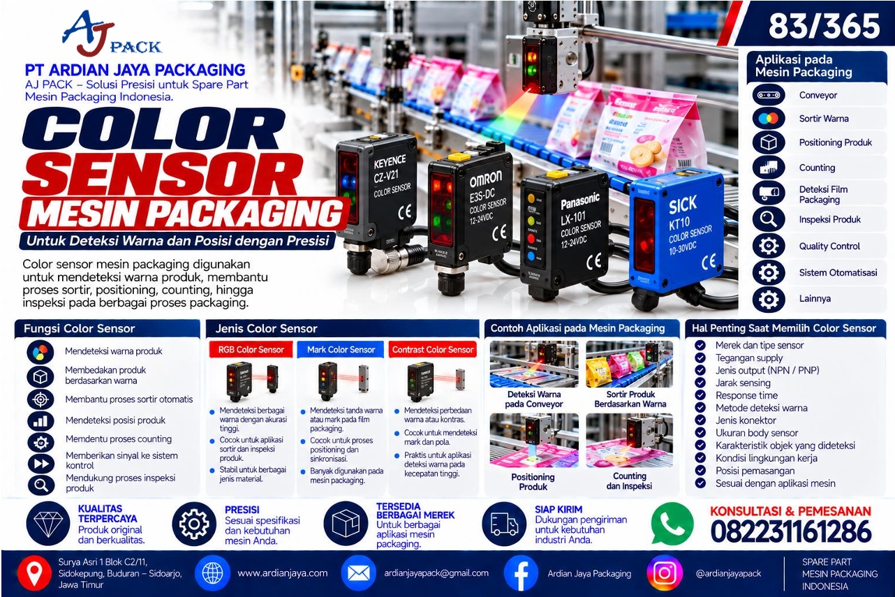 Color Sensor Mesin Packaging untuk Deteksi Warna dan Posisi