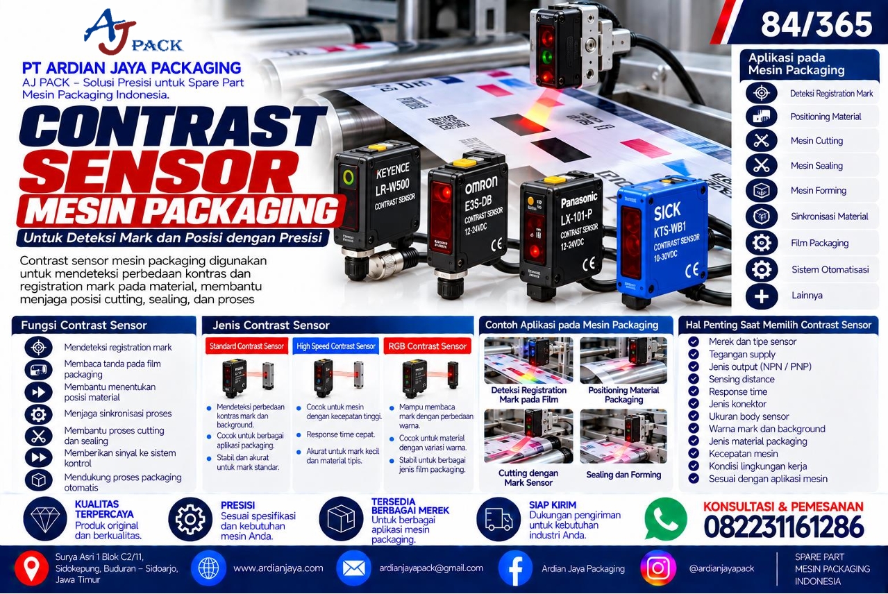 Contrast Sensor Mesin Packaging untuk Deteksi Mark dan Posisi