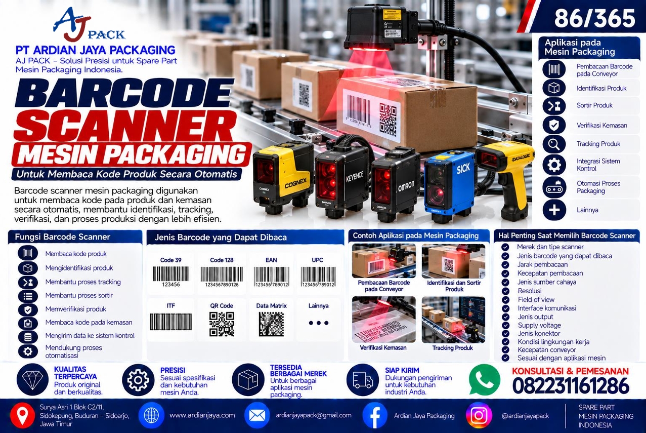 Barcode Scanner Mesin Packaging untuk Membaca Kode Produk