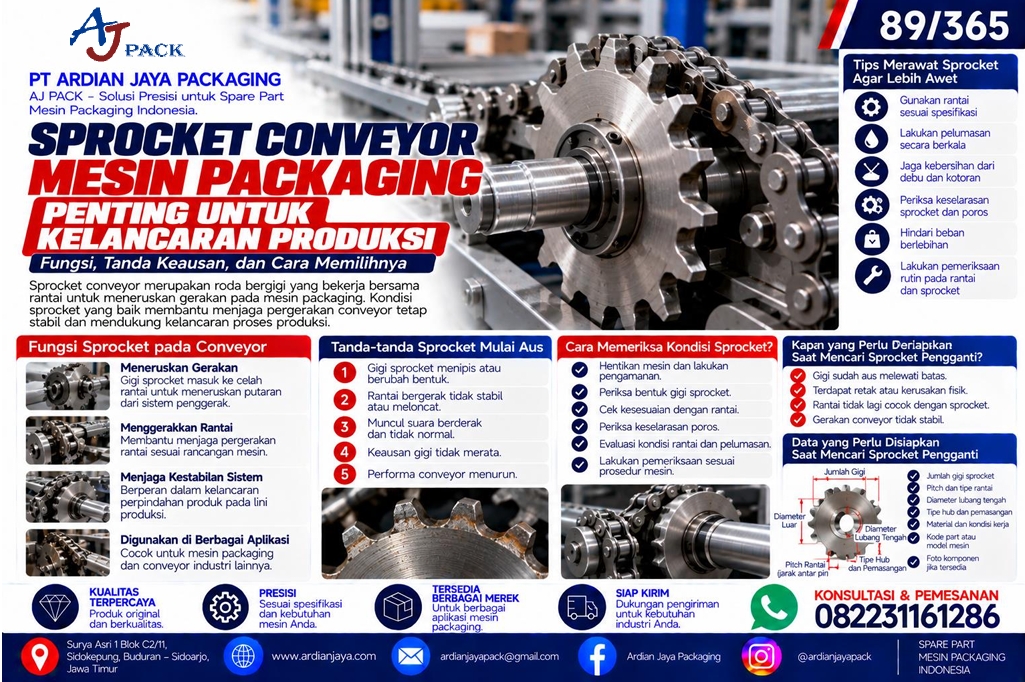 Sprocket Conveyor Mesin Packaging: Fungsi, Tanda Keausan, dan Cara Memilihnya