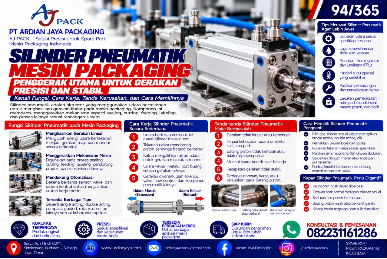 Silinder Pneumatik Mesin Packaging: Fungsi, Cara Kerja, dan Tanda Kerusakan