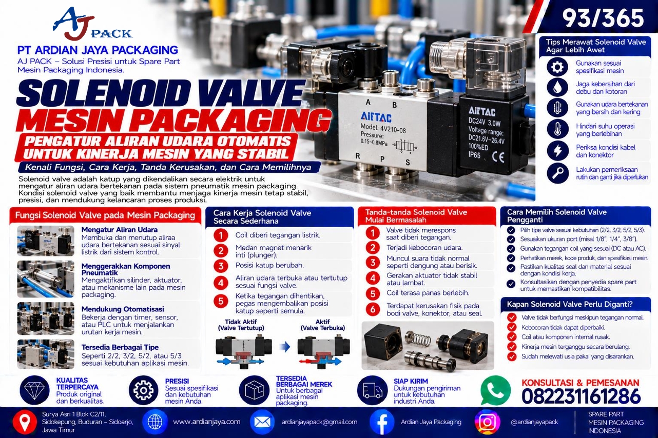Solenoid Valve Mesin Packaging: Fungsi, Cara Kerja, dan Tanda Kerusakan