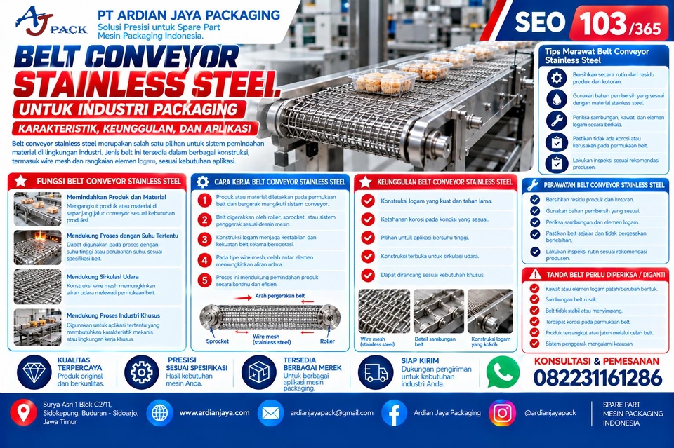 Belt Conveyor Stainless Steel untuk Industri Packaging | AJ PACK